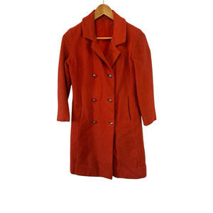 Women’s Wool Jacket Pea Coat Burnt Orange Double Breasted Cropped Sleeve XS